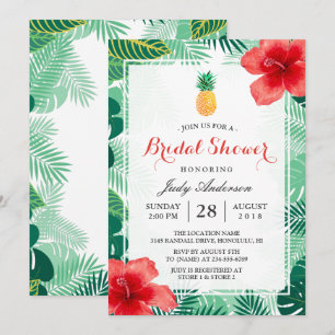 Tropical Pineapple Hawaiian Hibiscus Bridal Shower Invitation