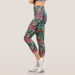 Tropical Pineapple Hibiscus Pattern Capri Leggings