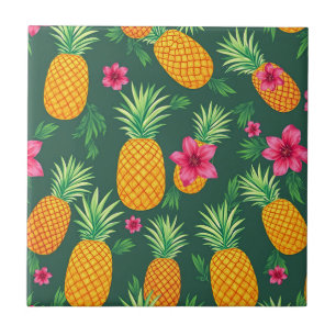 Tropical Pineapple Hibiscus Pattern Ceramic Tile
