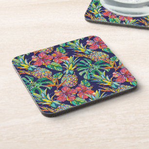 Tropical Pineapple Hibiscus Pattern Coaster