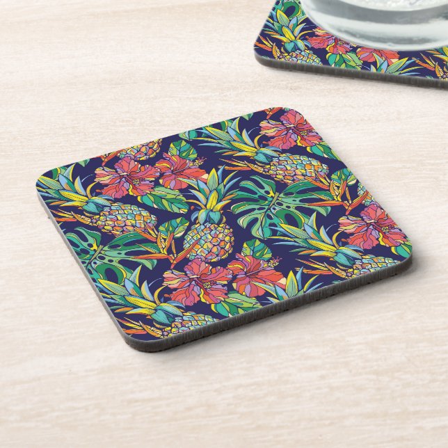 Tropical Pineapple Hibiscus Pattern Coaster (Left Side)