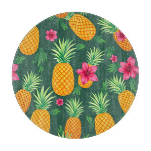 Tropical Pineapple Hibiscus Pattern Cutting Board