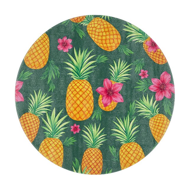 Tropical Pineapple Hibiscus Pattern Cutting Board (Front)