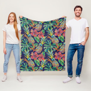 Tropical Pineapple Hibiscus Pattern Fleece Blanket