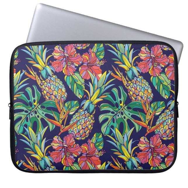 Tropical Pineapple Hibiscus Pattern Laptop Sleeve (Front)