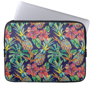 Tropical Pineapple Hibiscus Pattern Laptop Sleeve