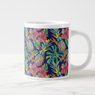 Tropical Pineapple Hibiscus Pattern Large Coffee Mug