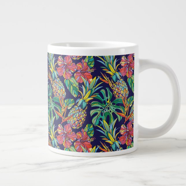 Tropical Pineapple Hibiscus Pattern Large Coffee Mug (Right)