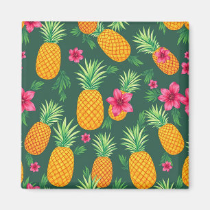 Tropical Pineapple Hibiscus Pattern Magnet