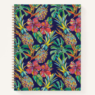 Tropical Pineapple Hibiscus Pattern Notebook