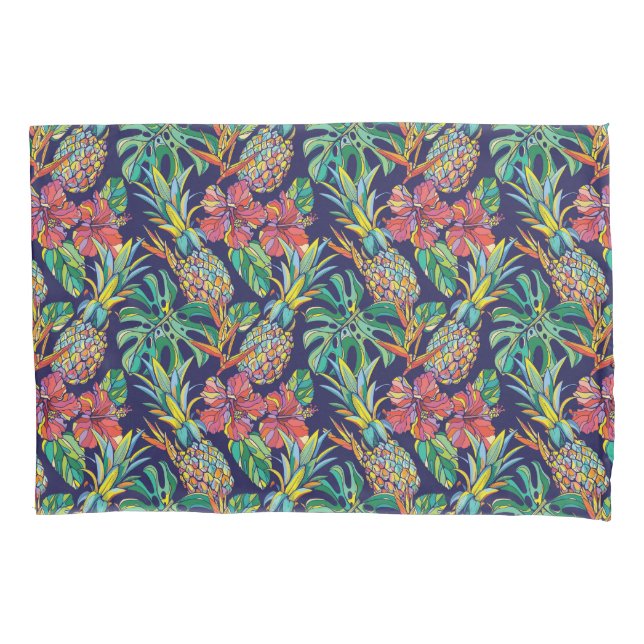 Tropical Pineapple Hibiscus Pattern Pillowcase (Front-Left)