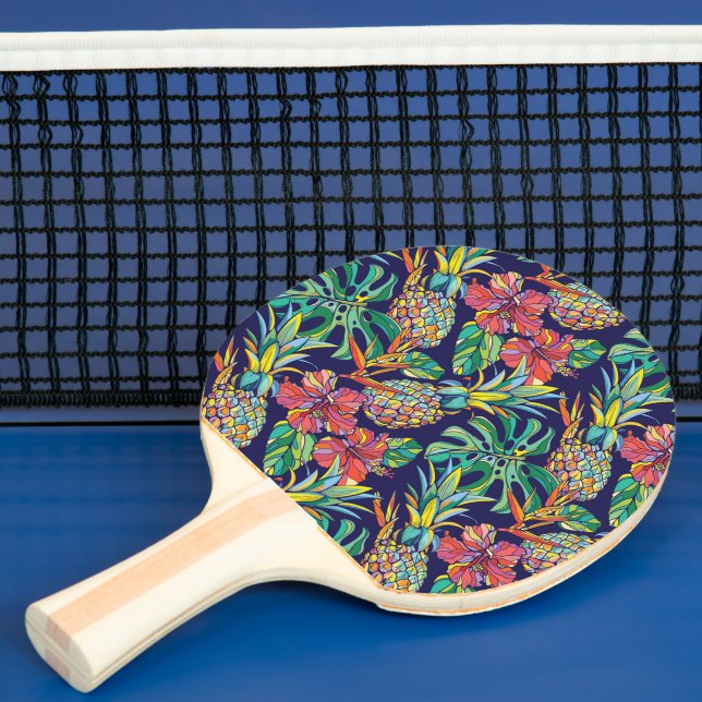 Tropical Pineapple Hibiscus Pattern Ping Pong Paddle (Insitu)