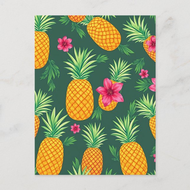 Tropical Pineapple Hibiscus Pattern Postcard (Front)