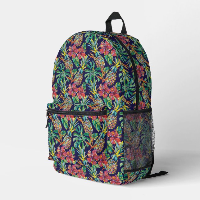 Tropical Pineapple Hibiscus Pattern Printed Backpack (Back Corner Right)