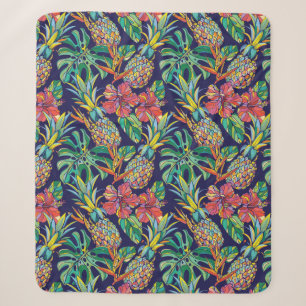 Tropical Pineapple Hibiscus Pattern Sherpa Blanket