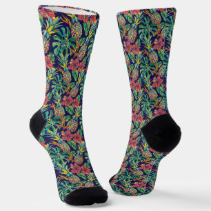 Tropical Pineapple Hibiscus Pattern Socks