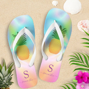 Tropical Pineapple Holographic Monogrammed Summer Thongs