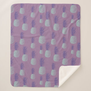 Tropical Pineapple Illustration Pattern in Purple Sherpa Blanket