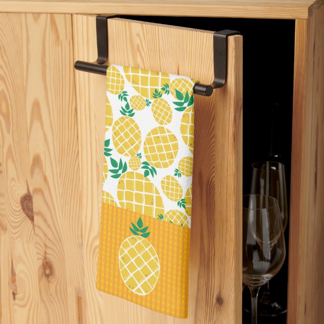 Tropical Pineapple Illustration Pattern Tea Towel (Thirds Fold)