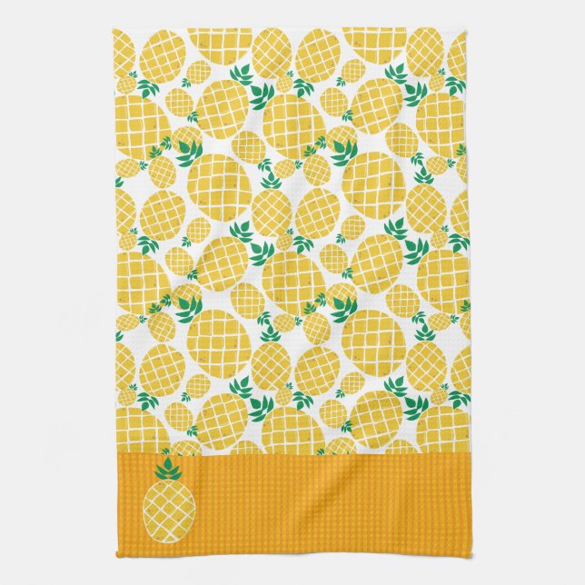 Tropical Pineapple Illustration Pattern Tea Towel (Vertical)