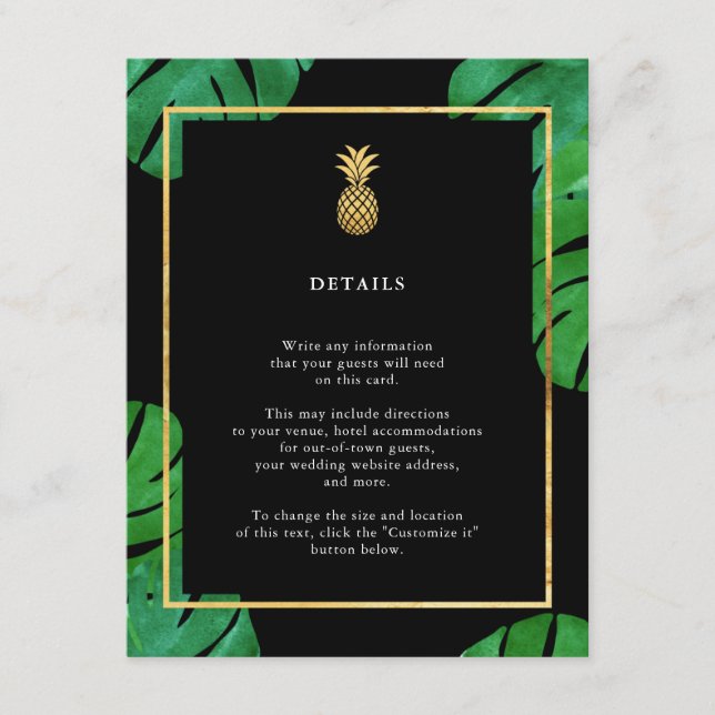 Tropical Pineapple Insert Cards, Black and Gold (Front)