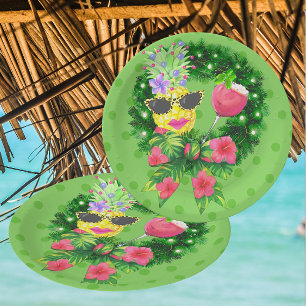 Tropical Pineapple Lady Cocktail Christmas Paper Plate