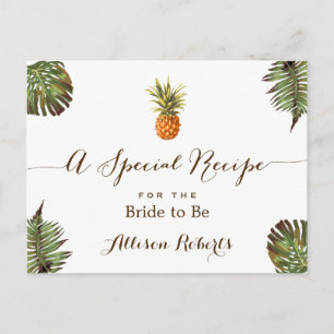 Tropical Pineapple Leaves Bridal Shower Recipe Postcard