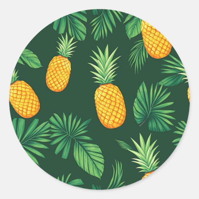 Tropical Pineapple Leaves Pattern Classic Round Sticker (Front)