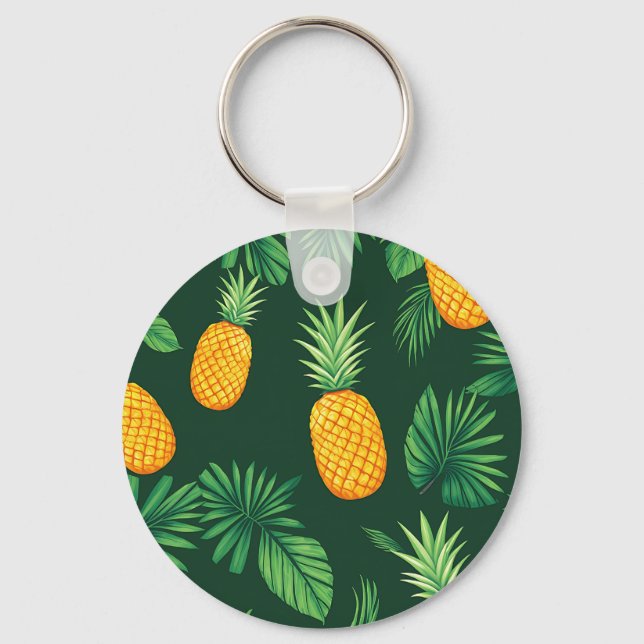 Tropical Pineapple Leaves Pattern Key Ring (Front)