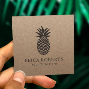 Tropical Pineapple Logo Minimalist Rustic Kraft Square Business Card