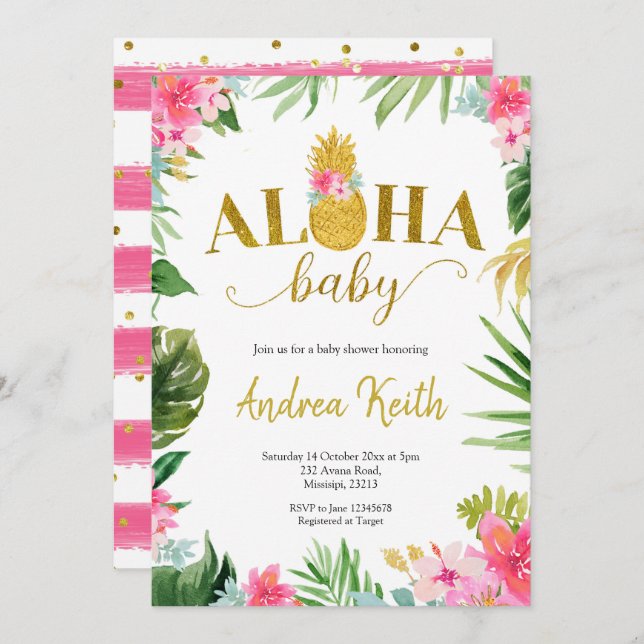 Tropical Pineapple Luau Baby Shower Invitation (Front/Back)