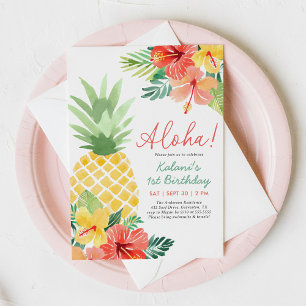 Tropical Pineapple Luau Birthday Invitation