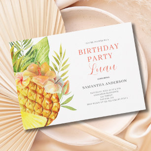 Tropical Pineapple Luau Birthday Party  Invitation