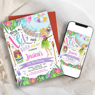 Tropical Pineapple Luau Birthday Pool Party Invitation