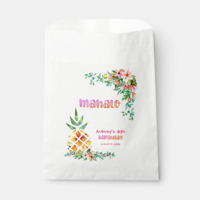 Tropical Pineapple MAHALO Any Birthday Thank You Favour Bag (Front)