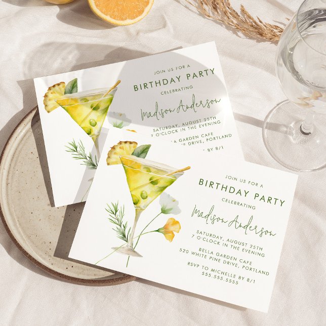 Tropical Pineapple Martini Cocktail Birthday Party Invitation (Creator Uploaded)