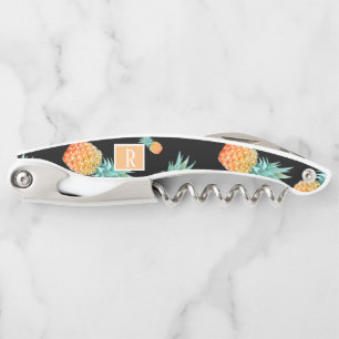 Tropical Pineapple Monogram Bottle Black Corkscrew