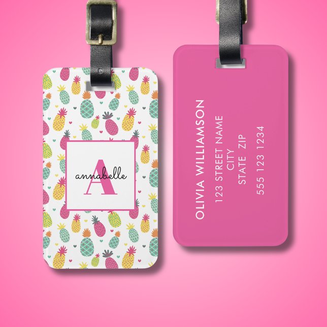 Tropical Pineapple Monogram Initial Luggage Tag (Pineapple tropical personalized monogram luggage tag. )