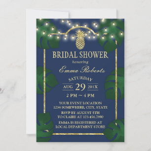 Tropical Pineapple Navy & Gold Luau Bridal Shower Invitation