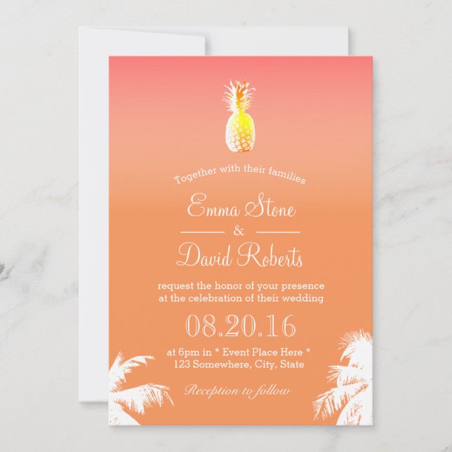 Tropical Pineapple & Palm Tree Wedding Invitations (Front)