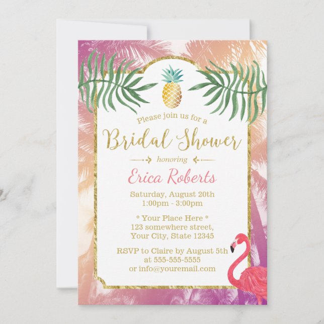 Tropical Pineapple & Palm Trees Bridal Shower Invitation (Front)
