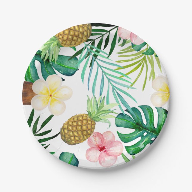 Tropical Pineapple paper plates with palms (Front)