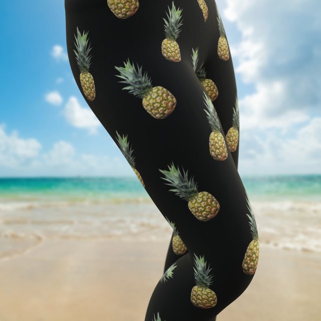 Tropical Pineapple Pattern Black Leggings (Fun pineapple pattern leggings just for you.)