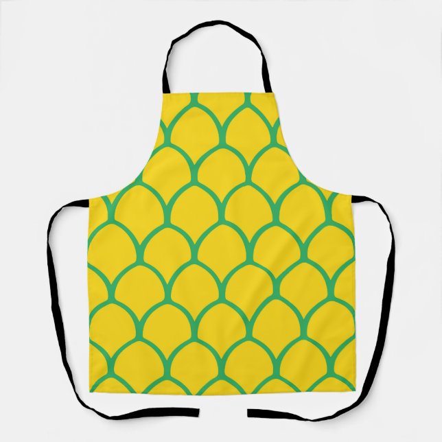Tropical Pineapple Pattern in Green and Yellow Apron (Front)