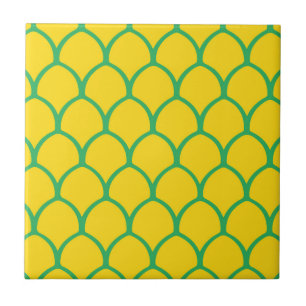 Tropical Pineapple Pattern in Green and Yellow Ceramic Tile