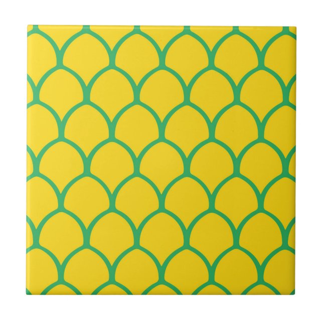 Tropical Pineapple Pattern in Green and Yellow Ceramic Tile (Front)