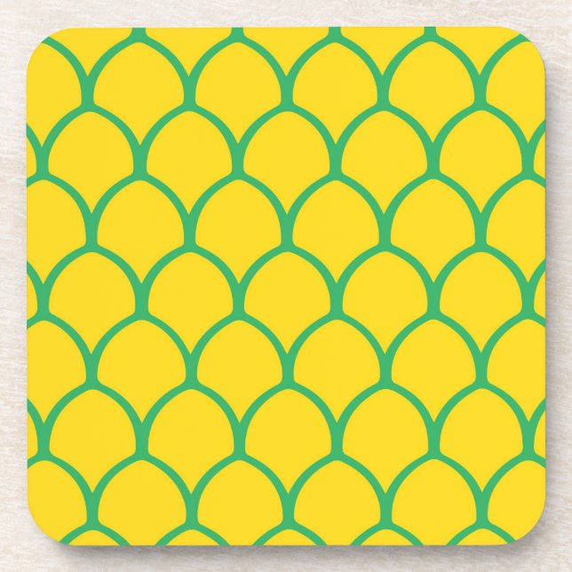 Tropical Pineapple Pattern in Green and Yellow Coaster (Front)