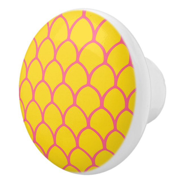 Tropical Pineapple Pattern in Pink and Yellow Ceramic Knob (Right)
