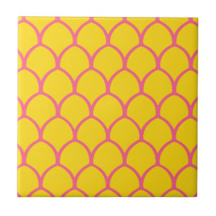 Tropical Pineapple Pattern in Pink and Yellow Ceramic Tile