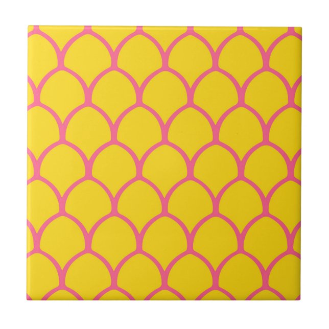 Tropical Pineapple Pattern in Pink and Yellow Ceramic Tile (Front)